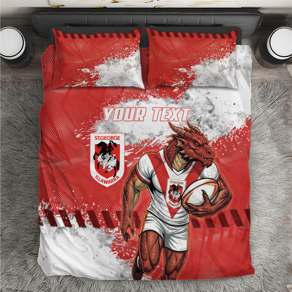 Personalised St. George Illawarra Dragons Rugby Bedding Set Red Dragon Mascot - Sporty Splash Art Style