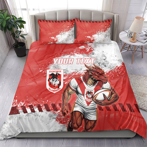 Personalised St. George Illawarra Dragons Rugby Bedding Set Red Dragon Mascot - Sporty Splash Art Style