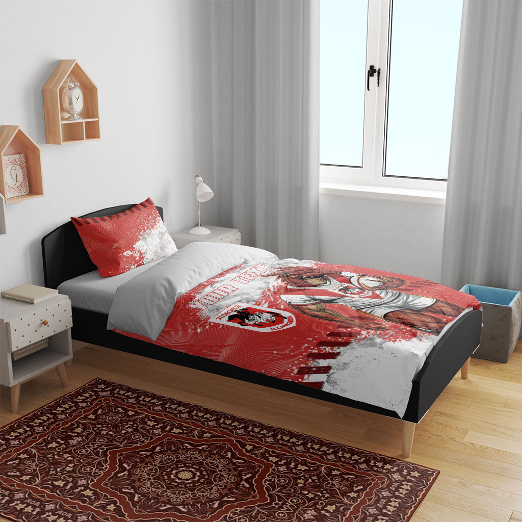 Personalised St. George Illawarra Dragons Rugby Bedding Set Red Dragon Mascot - Sporty Splash Art Style
