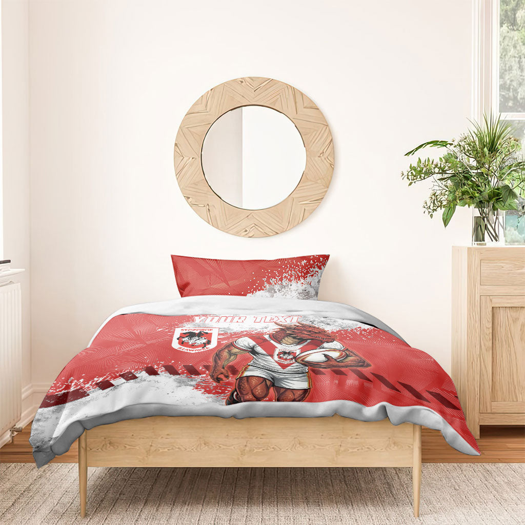 Personalised St. George Illawarra Dragons Rugby Bedding Set Red Dragon Mascot - Sporty Splash Art Style