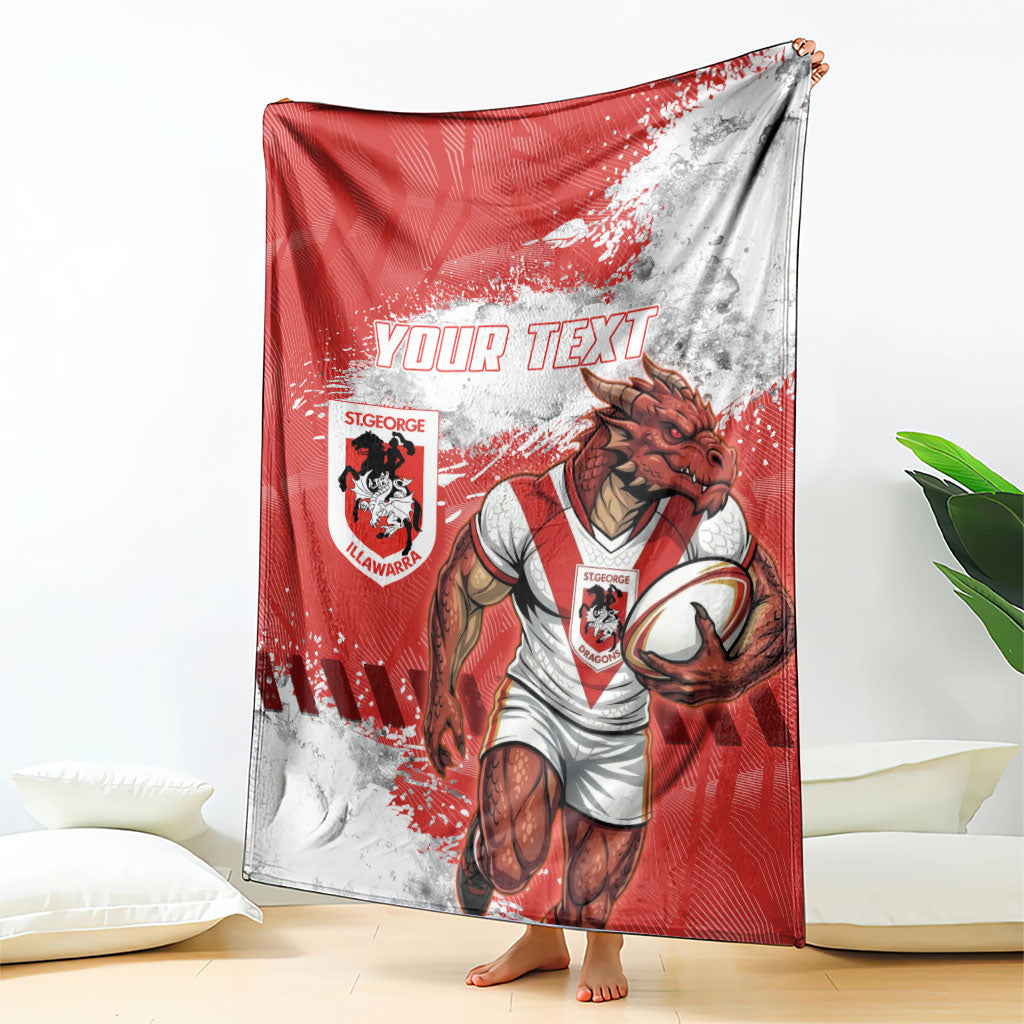 Personalised St. George Illawarra Dragons Rugby Blanket Red Dragon Mascot - Sporty Splash Art Style