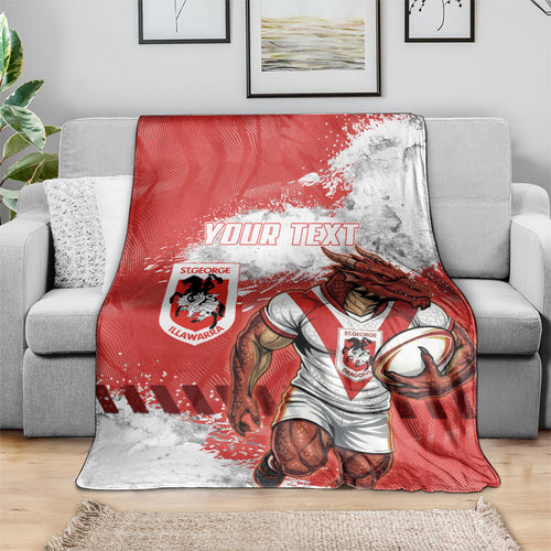 Personalised St. George Illawarra Dragons Rugby Blanket Red Dragon Mascot - Sporty Splash Art Style
