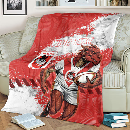 Personalised St. George Illawarra Dragons Rugby Blanket Red Dragon Mascot - Sporty Splash Art Style