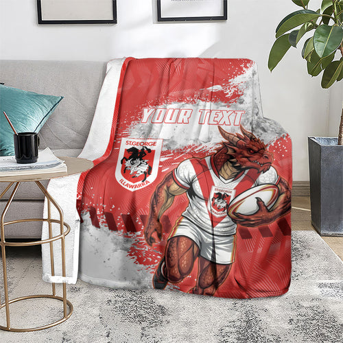 Personalised St. George Illawarra Dragons Rugby Blanket Red Dragon Mascot - Sporty Splash Art Style