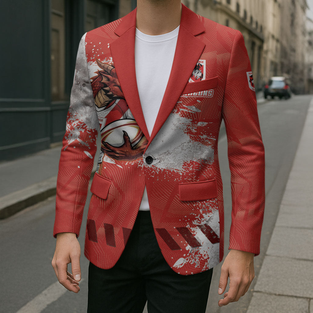 Personalised St. George Illawarra Dragons Rugby Blazer Red Dragon Mascot - Sporty Splash Art Style