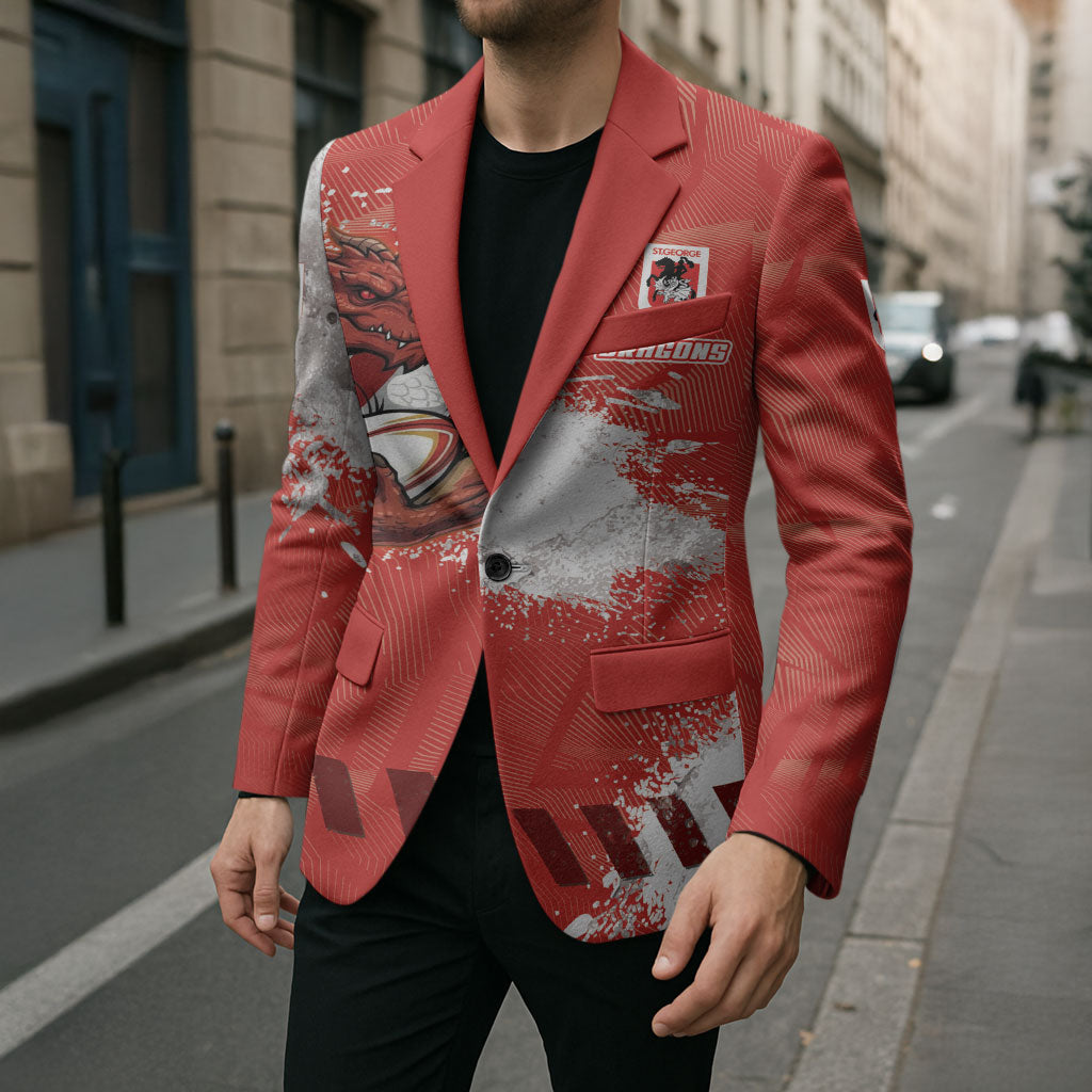 Personalised St. George Illawarra Dragons Rugby Blazer Red Dragon Mascot - Sporty Splash Art Style