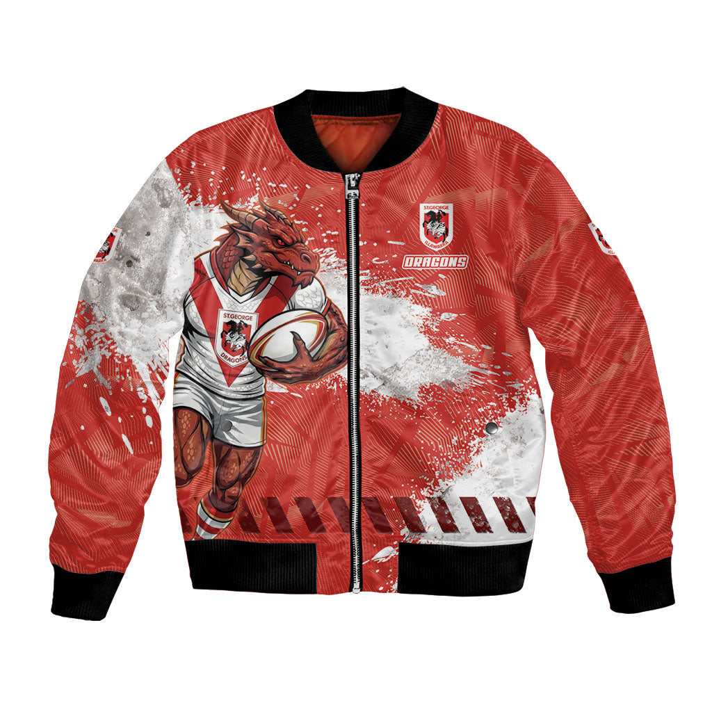 Personalised St. George Illawarra Dragons Rugby Bomber Jacket Red Dragon Mascot - Sporty Splash Art Style