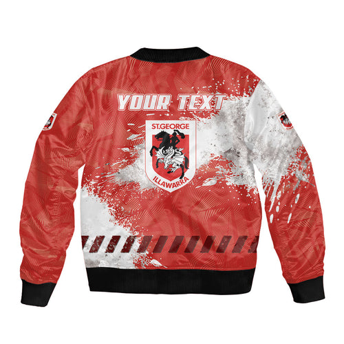 Personalised St. George Illawarra Dragons Rugby Bomber Jacket Red Dragon Mascot - Sporty Splash Art Style