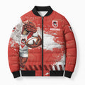 Personalised St. George Illawarra Dragons Rugby Bomber Puffer Jacket Red Dragon Mascot - Sporty Splash Art Style