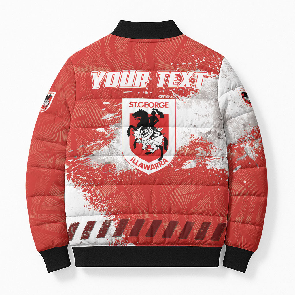 Personalised St. George Illawarra Dragons Rugby Bomber Puffer Jacket Red Dragon Mascot - Sporty Splash Art Style