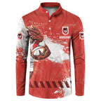 Personalised St. George Illawarra Dragons Rugby Button Sweatshirt Red Dragon Mascot - Sporty Splash Art Style