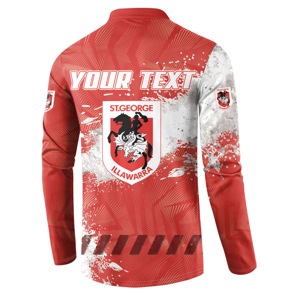 Personalised St. George Illawarra Dragons Rugby Button Sweatshirt Red Dragon Mascot - Sporty Splash Art Style