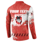 Personalised St. George Illawarra Dragons Rugby Button Sweatshirt Red Dragon Mascot - Sporty Splash Art Style