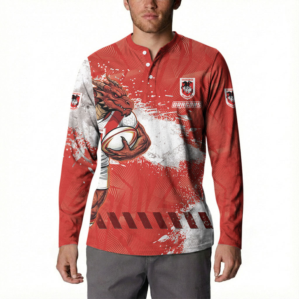Personalised St. George Illawarra Dragons Rugby Button Sweatshirt Red Dragon Mascot - Sporty Splash Art Style