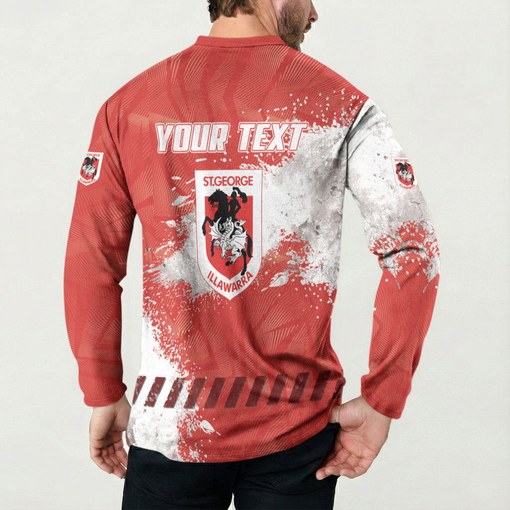 Personalised St. George Illawarra Dragons Rugby Button Sweatshirt Red Dragon Mascot - Sporty Splash Art Style