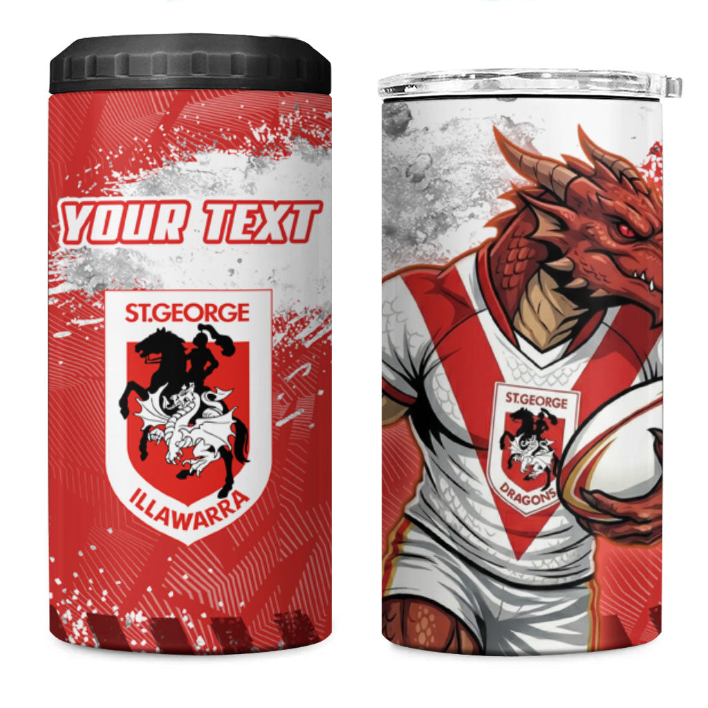 Personalised St. George Illawarra Dragons Rugby 4 in 1 Can Cooler Tumbler Red Dragon Mascot - Sporty Splash Art Style