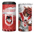Personalised St. George Illawarra Dragons Rugby 4 in 1 Can Cooler Tumbler Red Dragon Mascot - Sporty Splash Art Style