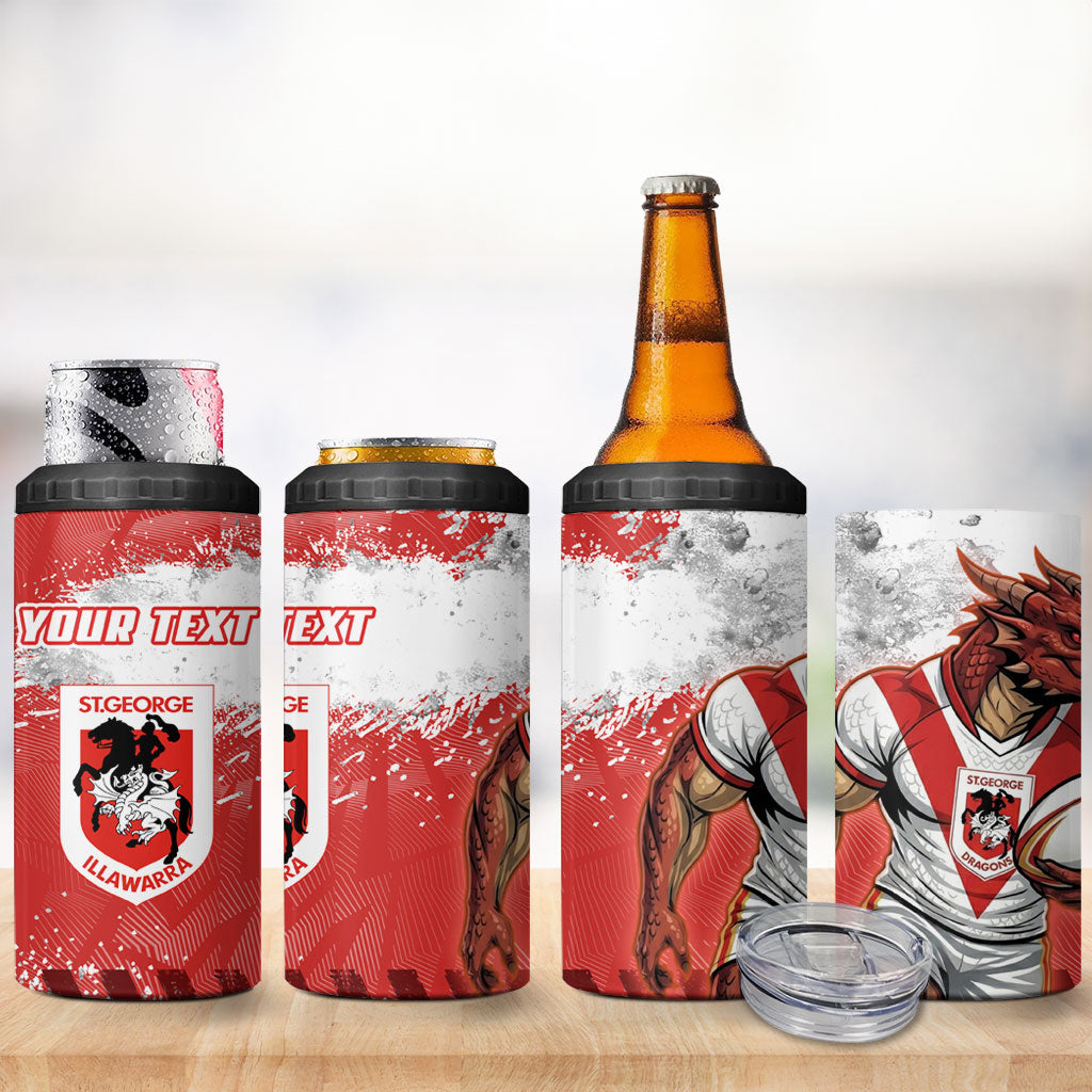 Personalised St. George Illawarra Dragons Rugby 4 in 1 Can Cooler Tumbler Red Dragon Mascot - Sporty Splash Art Style
