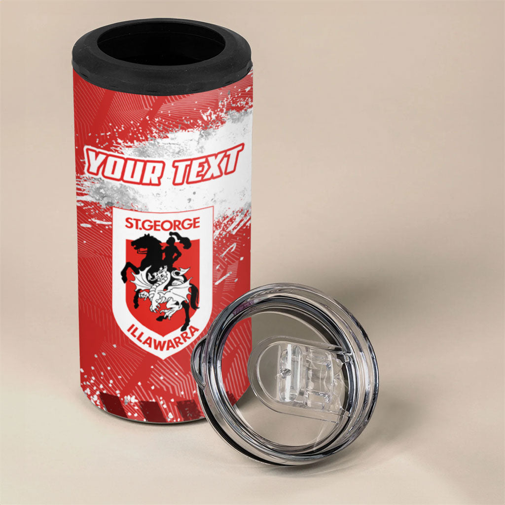 Personalised St. George Illawarra Dragons Rugby 4 in 1 Can Cooler Tumbler Red Dragon Mascot - Sporty Splash Art Style