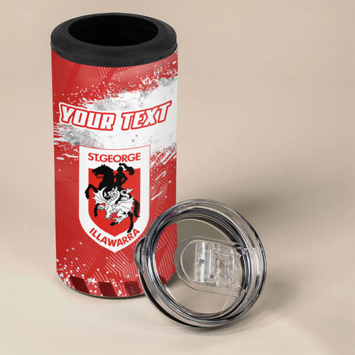 Personalised St. George Illawarra Dragons Rugby 4 in 1 Can Cooler Tumbler Red Dragon Mascot - Sporty Splash Art Style
