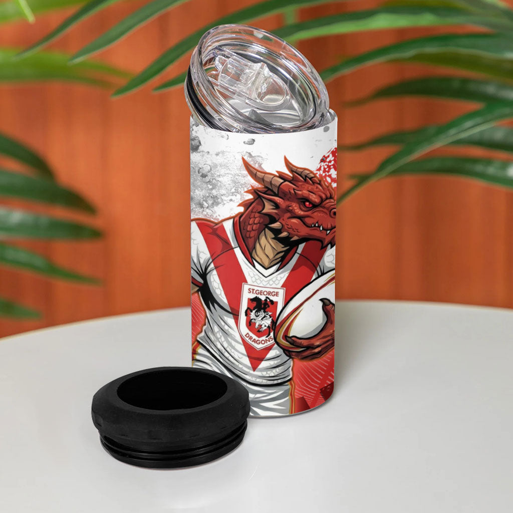 Personalised St. George Illawarra Dragons Rugby 4 in 1 Can Cooler Tumbler Red Dragon Mascot - Sporty Splash Art Style