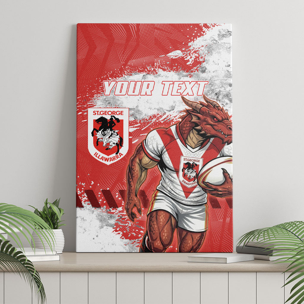 Personalised St. George Illawarra Dragons Rugby Canvas Wall Art Red Dragon Mascot - Sporty Splash Art Style