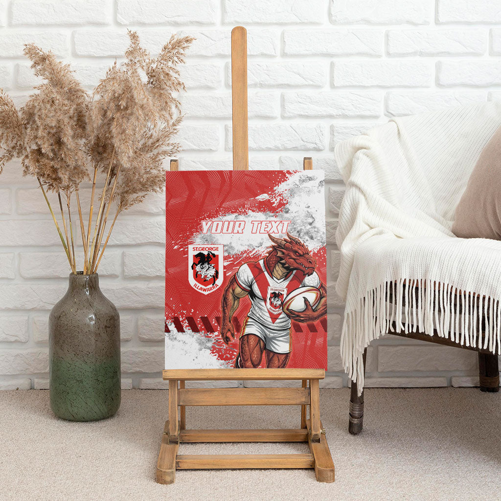Personalised St. George Illawarra Dragons Rugby Canvas Wall Art Red Dragon Mascot - Sporty Splash Art Style