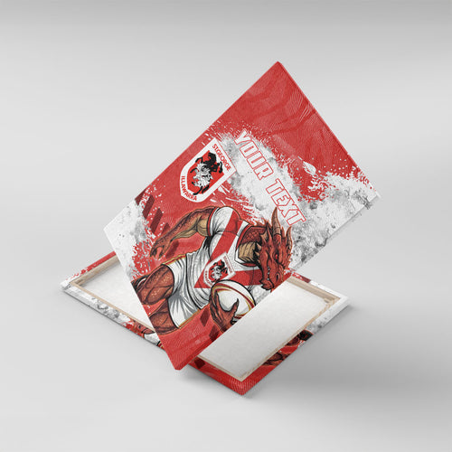 Personalised St. George Illawarra Dragons Rugby Canvas Wall Art Red Dragon Mascot - Sporty Splash Art Style