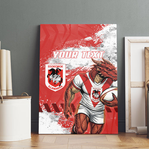 Personalised St. George Illawarra Dragons Rugby Canvas Wall Art Red Dragon Mascot - Sporty Splash Art Style