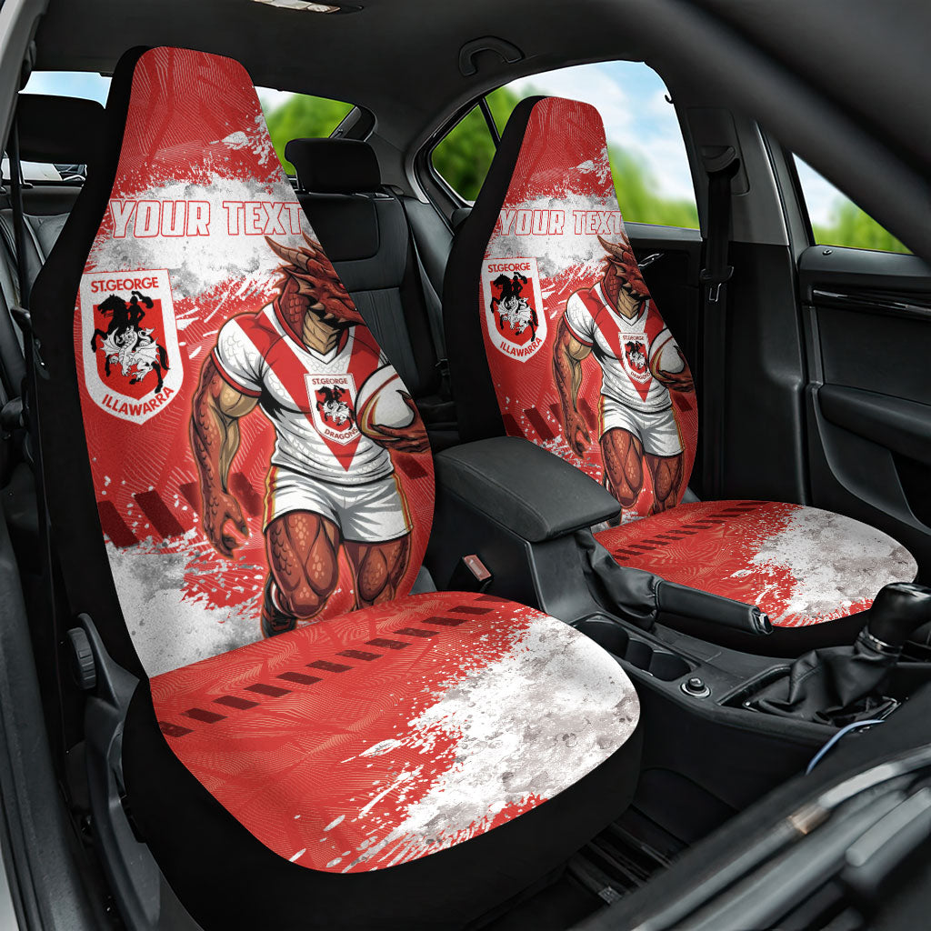 Personalised St. George Illawarra Dragons Rugby Car Seat Cover Red Dragon Mascot - Sporty Splash Art Style