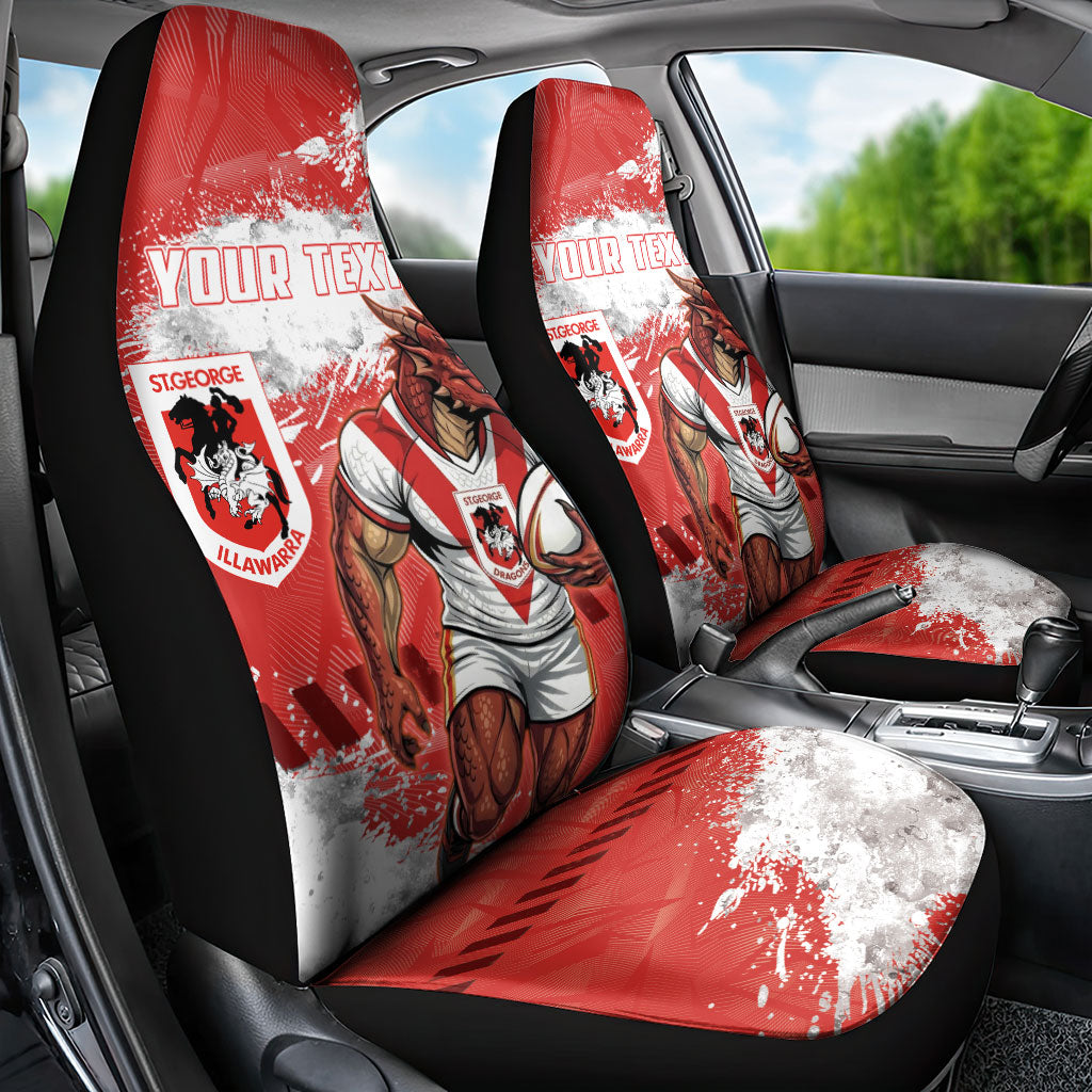Personalised St. George Illawarra Dragons Rugby Car Seat Cover Red Dragon Mascot - Sporty Splash Art Style