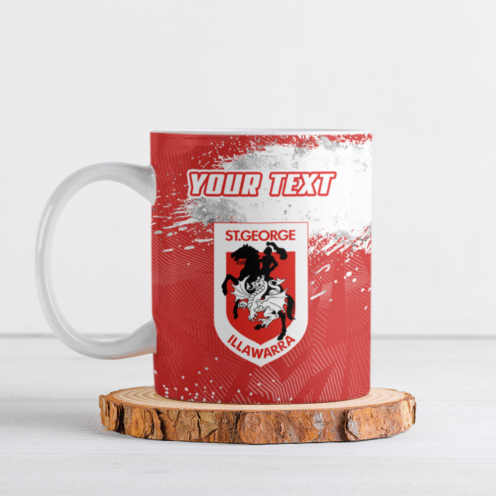 Personalised St. George Illawarra Dragons Rugby Ceramic Mug Red Dragon Mascot - Sporty Splash Art Style