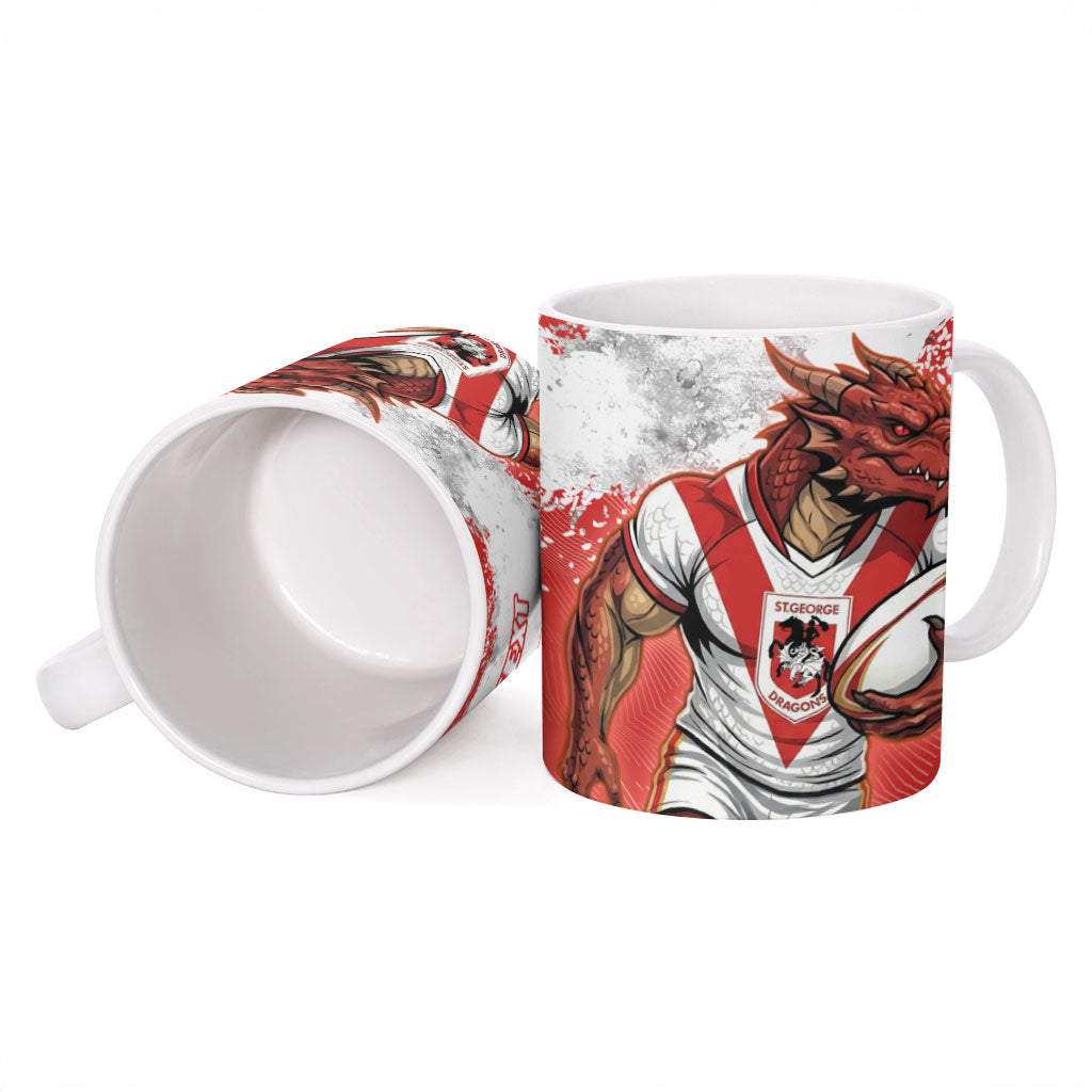 Personalised St. George Illawarra Dragons Rugby Ceramic Mug Red Dragon Mascot - Sporty Splash Art Style