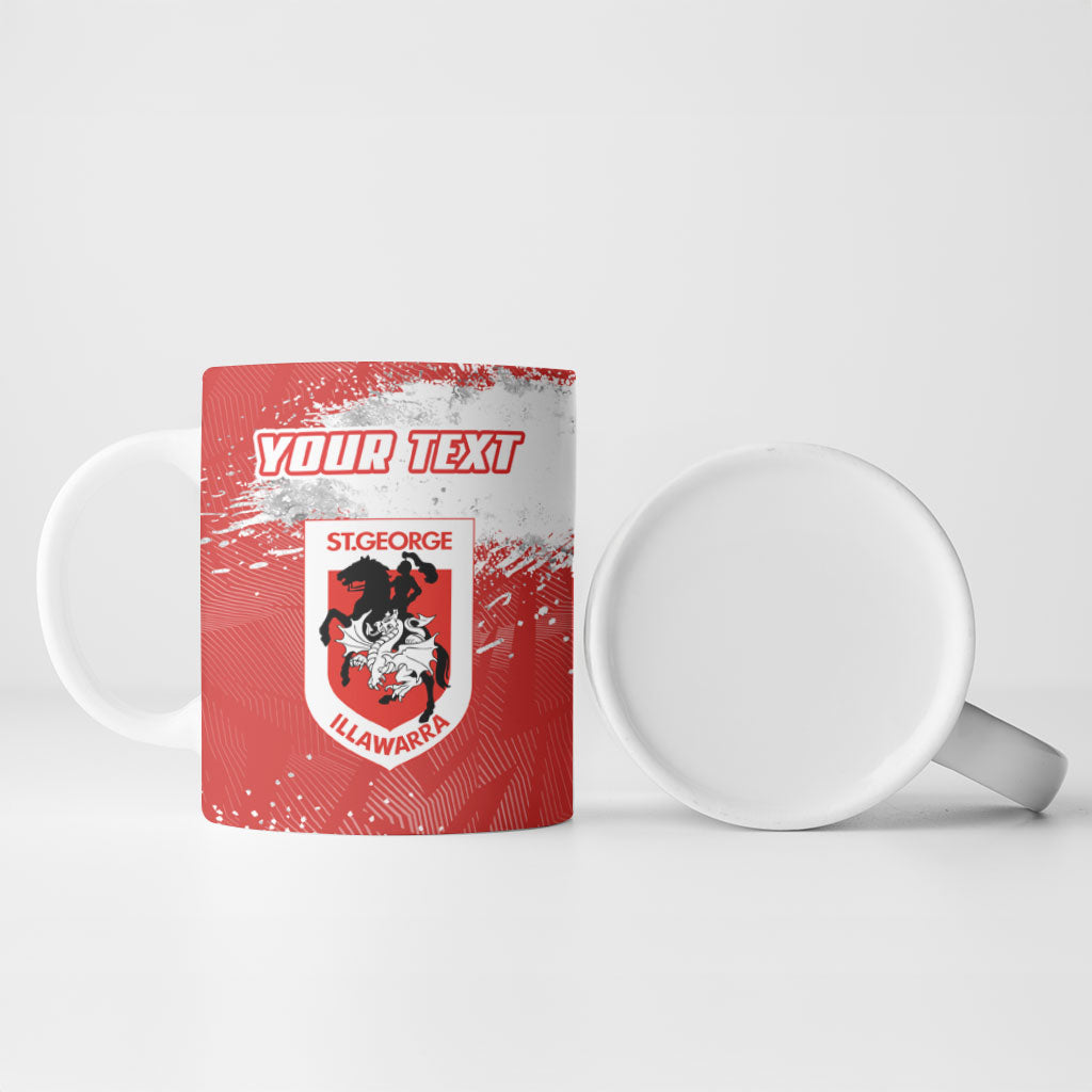 Personalised St. George Illawarra Dragons Rugby Ceramic Mug Red Dragon Mascot - Sporty Splash Art Style