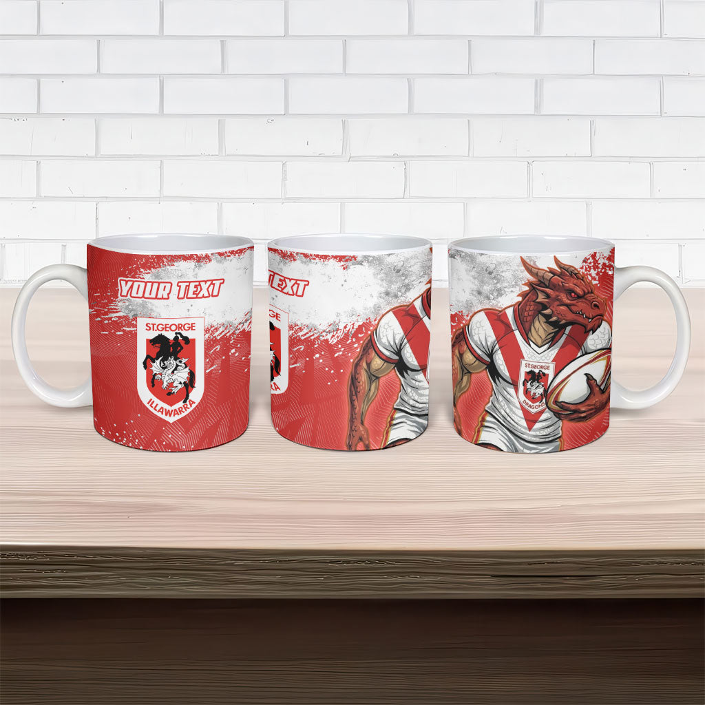 Personalised St. George Illawarra Dragons Rugby Ceramic Mug Red Dragon Mascot - Sporty Splash Art Style