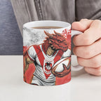 Personalised St. George Illawarra Dragons Rugby Ceramic Mug Red Dragon Mascot - Sporty Splash Art Style