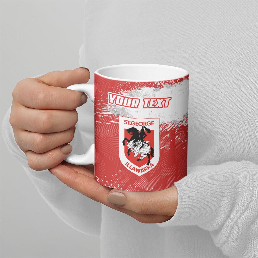 Personalised St. George Illawarra Dragons Rugby Ceramic Mug Red Dragon Mascot - Sporty Splash Art Style