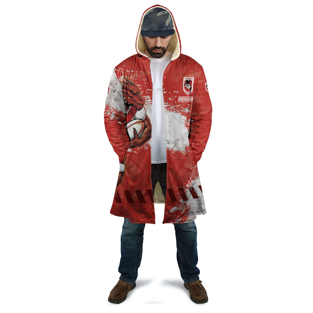 Personalised St. George Illawarra Dragons Rugby Cloak Red Dragon Mascot - Sporty Splash Art Style