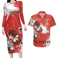 Personalised St. George Illawarra Dragons Rugby Couples Matching Long Sleeve Bodycon Dress and Hawaiian Shirt Red Dragon Mascot - Sporty Splash Art Style