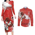 Personalised St. George Illawarra Dragons Rugby Couples Matching Long Sleeve Bodycon Dress and Long Sleeve Button Shirt Red Dragon Mascot - Sporty Splash Art Style