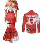 Personalised St. George Illawarra Dragons Rugby Couples Matching Mermaid Dress and Long Sleeve Button Shirt Red Dragon Mascot - Sporty Splash Art Style