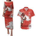 Personalised St. George Illawarra Dragons Rugby Couples Matching Puletasi and Hawaiian Shirt Red Dragon Mascot - Sporty Splash Art Style