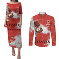 Personalised St. George Illawarra Dragons Rugby Couples Matching Puletasi and Long Sleeve Button Shirt Red Dragon Mascot - Sporty Splash Art Style