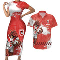 Personalised St. George Illawarra Dragons Rugby Couples Matching Short Sleeve Bodycon Dress and Hawaiian Shirt Red Dragon Mascot - Sporty Splash Art Style