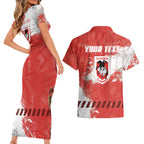 Personalised St. George Illawarra Dragons Rugby Couples Matching Short Sleeve Bodycon Dress and Hawaiian Shirt Red Dragon Mascot - Sporty Splash Art Style