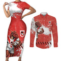 Personalised St. George Illawarra Dragons Rugby Couples Matching Short Sleeve Bodycon Dress and Long Sleeve Button Shirt Red Dragon Mascot - Sporty Splash Art Style