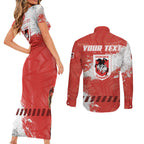 Personalised St. George Illawarra Dragons Rugby Couples Matching Short Sleeve Bodycon Dress and Long Sleeve Button Shirt Red Dragon Mascot - Sporty Splash Art Style