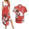Personalised St. George Illawarra Dragons Rugby Couples Matching Summer Maxi Dress and Hawaiian Shirt Red Dragon Mascot - Sporty Splash Art Style