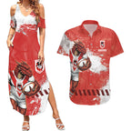 Personalised St. George Illawarra Dragons Rugby Couples Matching Summer Maxi Dress and Hawaiian Shirt Red Dragon Mascot - Sporty Splash Art Style