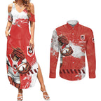 Personalised St. George Illawarra Dragons Rugby Couples Matching Summer Maxi Dress and Long Sleeve Button Shirt Red Dragon Mascot - Sporty Splash Art Style
